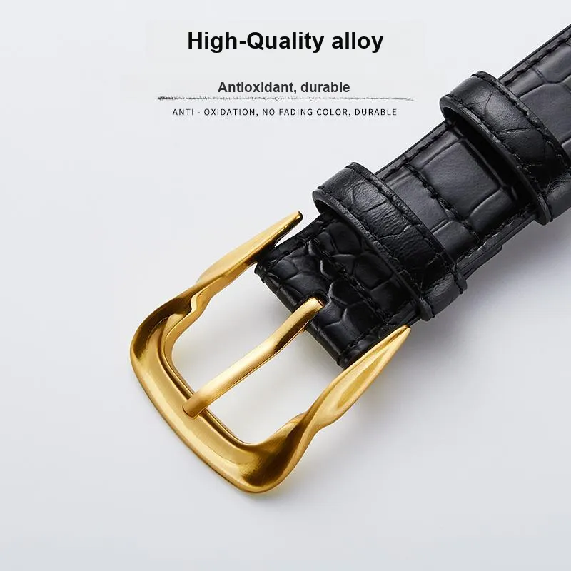 Jeccieziio Top Grain Cow Leather Belts Women's Gold Width 2.8CM-2