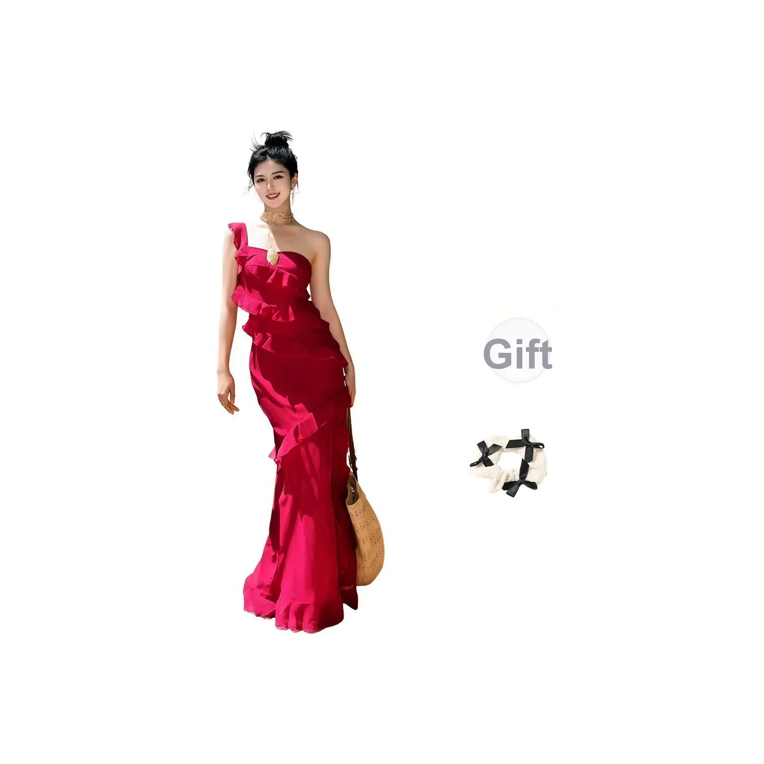 XUOIZA Розово-красный + Бант Резинка для волос С подарками Женские Слиплатья