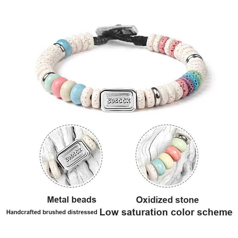 SUSOOK Volcanic Stone Bracelets Unisex White-4
