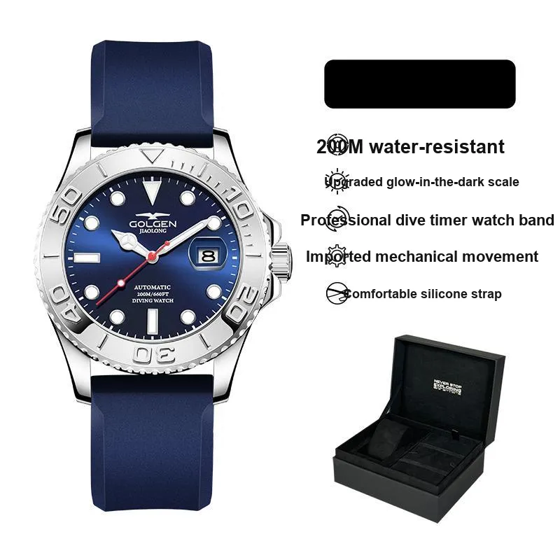 GOLGEN Auger Collection Automatic Mechanical Movement Silicone Strap Watch Men's Watches Black Dial-11