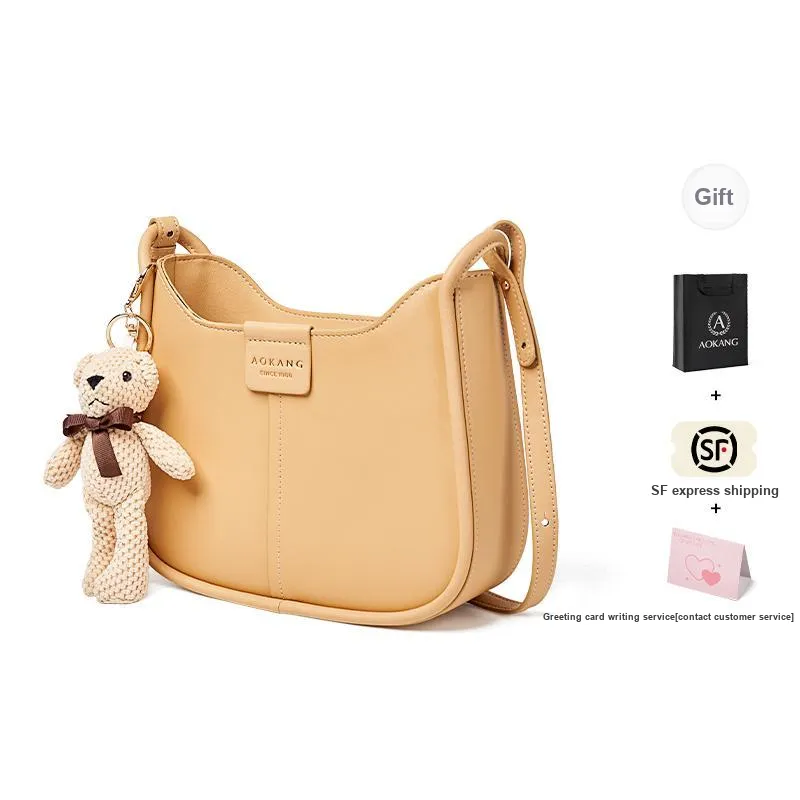 AOKANG Cow Leather Saddle Bag, Shoulder Bag, Crossbody Bag, Shoulder Bag Regular Women's White/Black/Yellow-10