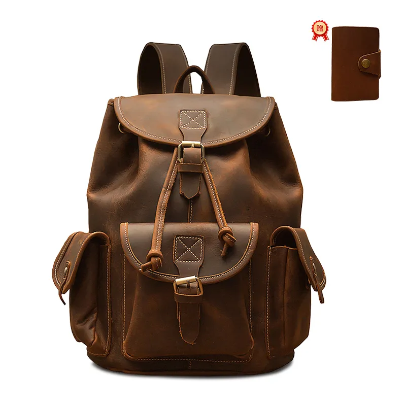 Simple&nature Top Grain Cow Leather Backpack Large Size Men's Dark Brown