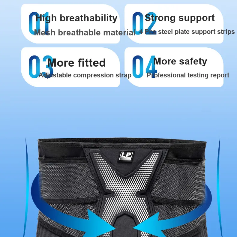 LP SUPPORT Back Support Braces Fitness Protective Compression Black Elastane Polyester Unisex-2