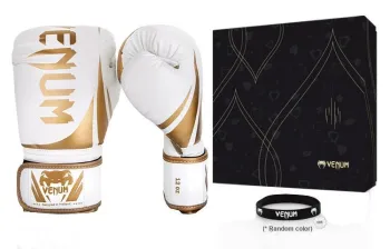 VENUM Boxing Gloves PU Leather Sanda Muay Thai Training Unisex 8oz White Gold