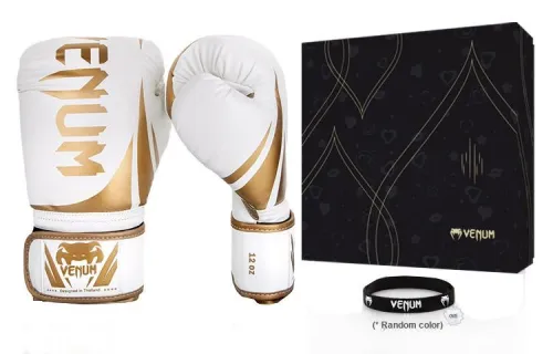 VENUM Boxing Gloves PU Leather Sanda Muay Thai Training Unisex 8oz White Gold