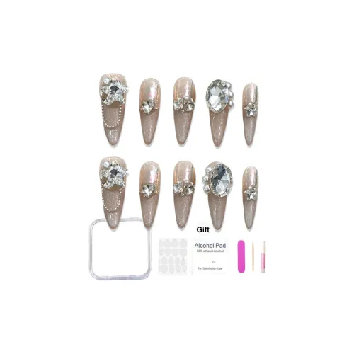 XIAMEIYU Сверкающий страз Осветляющий Вспышка Луковица Кошачий глаз Фальшивая ногтевая пластина Миндаль Длинный Телесный цвет Размывание 32 мм