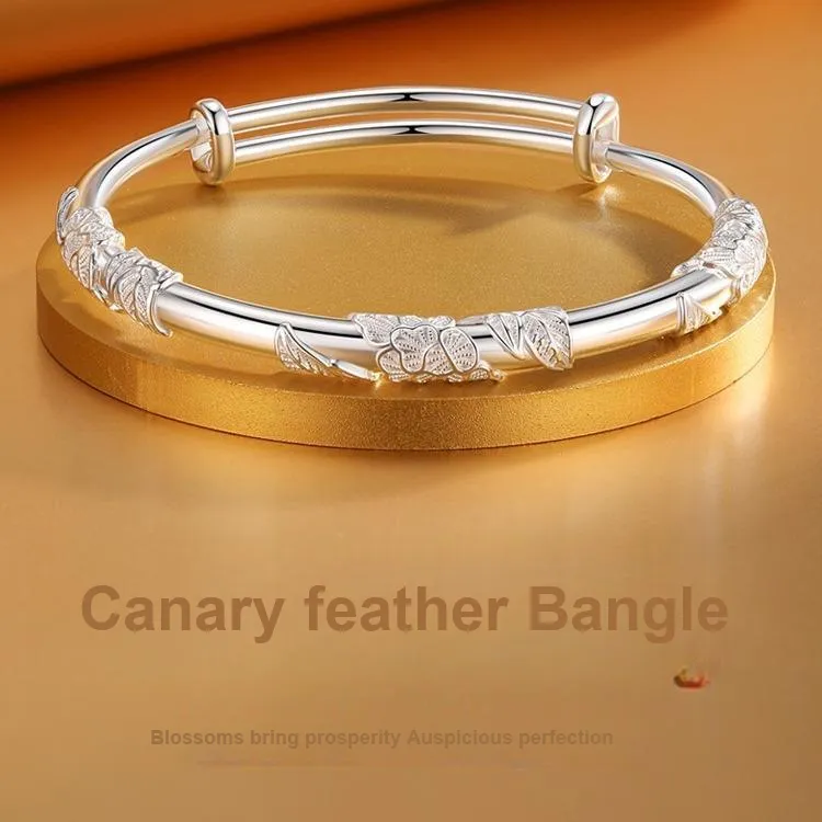 HAOYINFANG Pure Silver 999 Sterling Silver Bangles Women's-1