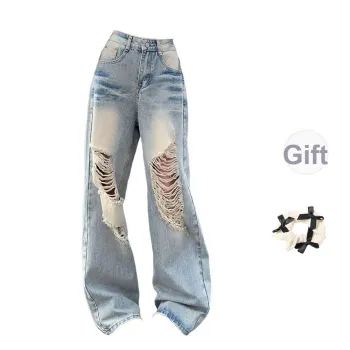 CPAURA Jeans Women's Ripped Jeans+Bowknot Hair Tie Comes With
