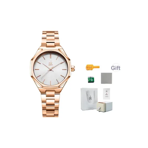 SHENGKE Кварцевый механизм ремешок из нержавеющей стали женские часы черный циферблат