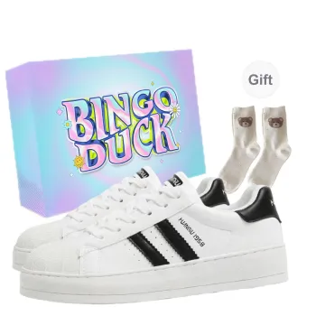 BINGO DUCK Lightweight Low Top Skateboard Shoes Women's White