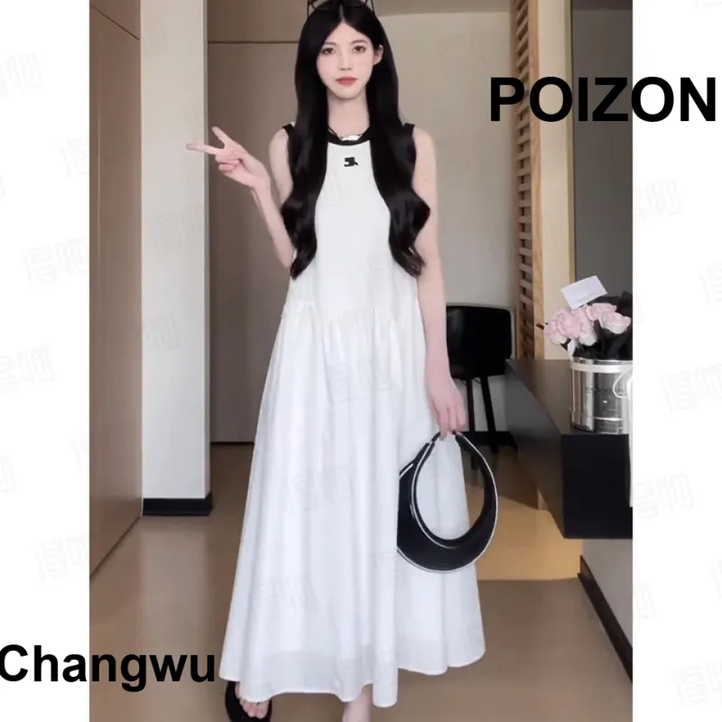 DOKZB Sleeveless Dresses Women's White-4