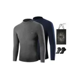 Mock Neck Fleece-Lined 2 Pack (Dark Gray+Navy Blue) with 2 Pack Socks+Shopping Bag Included