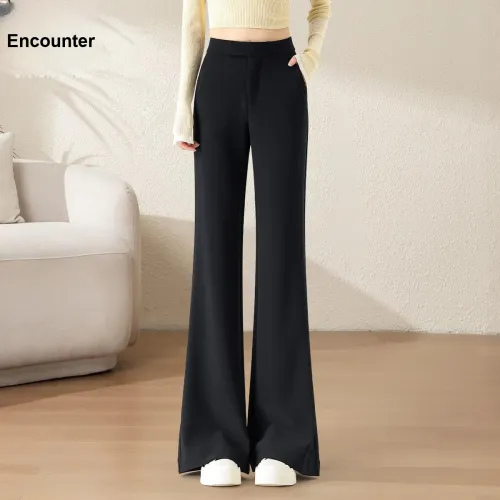 SUOYU 2025 Осенние Повседневные Брюки Женские HIGH RISE Эластичные Облегающие Йога Расклешенные Штаны