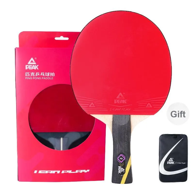 PEAK Ping Pong Paddles Unisex 7 Layer Solid Wood Black Red-0