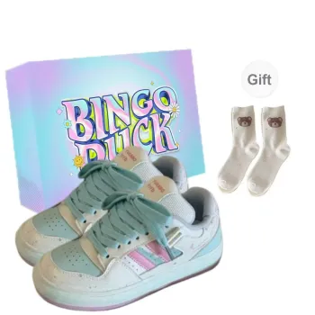 BINGO DUCK Slip Resistant Low Top Skateboard Shoes Women's Gradient Green Pink