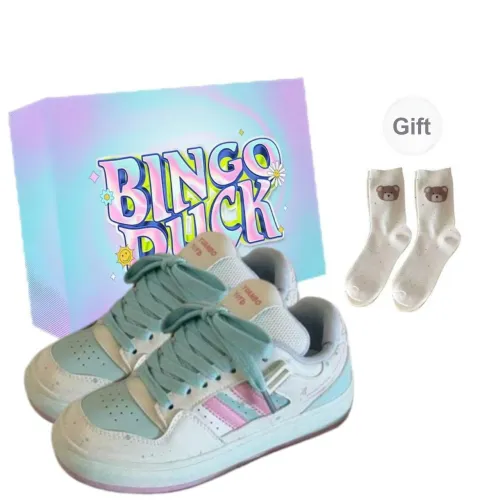 BINGO DUCK Slip Resistant Low Top Skateboard Shoes Women's Gradient Green Pink
