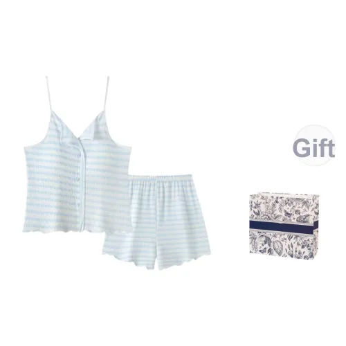 ECONICE С накладками Синие полосы Топ на бретелях Шорты Комплект одежды Женские Пижамные комплекты