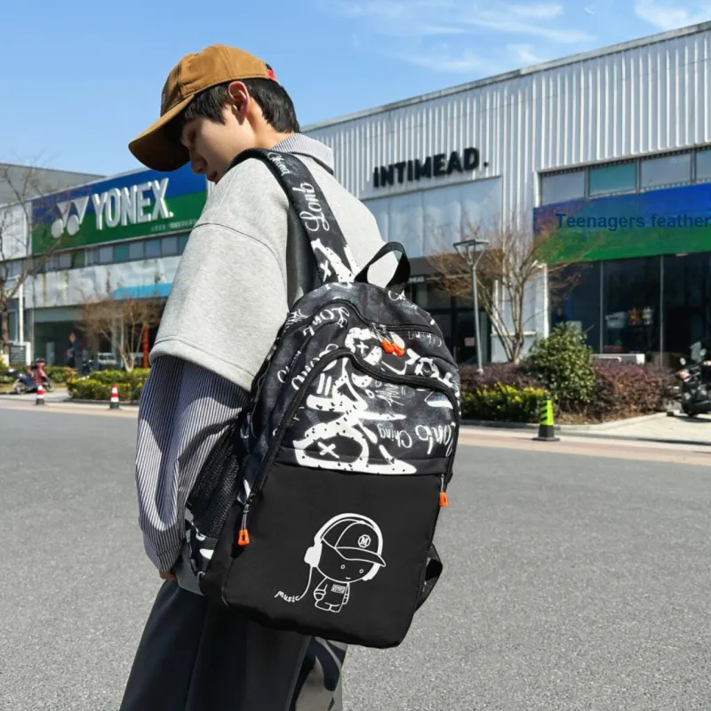 AIBAG Nylon Backpack Unisex Black/White/Blue-1