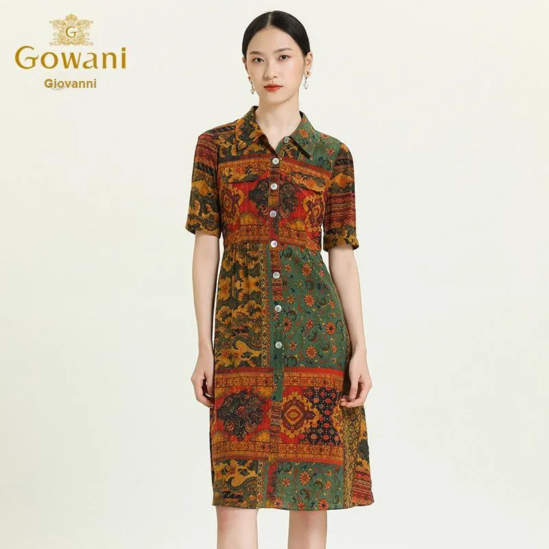 QIAOWANNI Short Sleeved Dress Women's Patchwork Oil Painting Flower-3