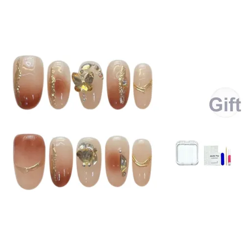 JINGCHANXUE Тостированный каштановый Magic Mirror Пудра Handcrafted False Nail Овал Румяна Коричневый Градиентный Coquette 12mm