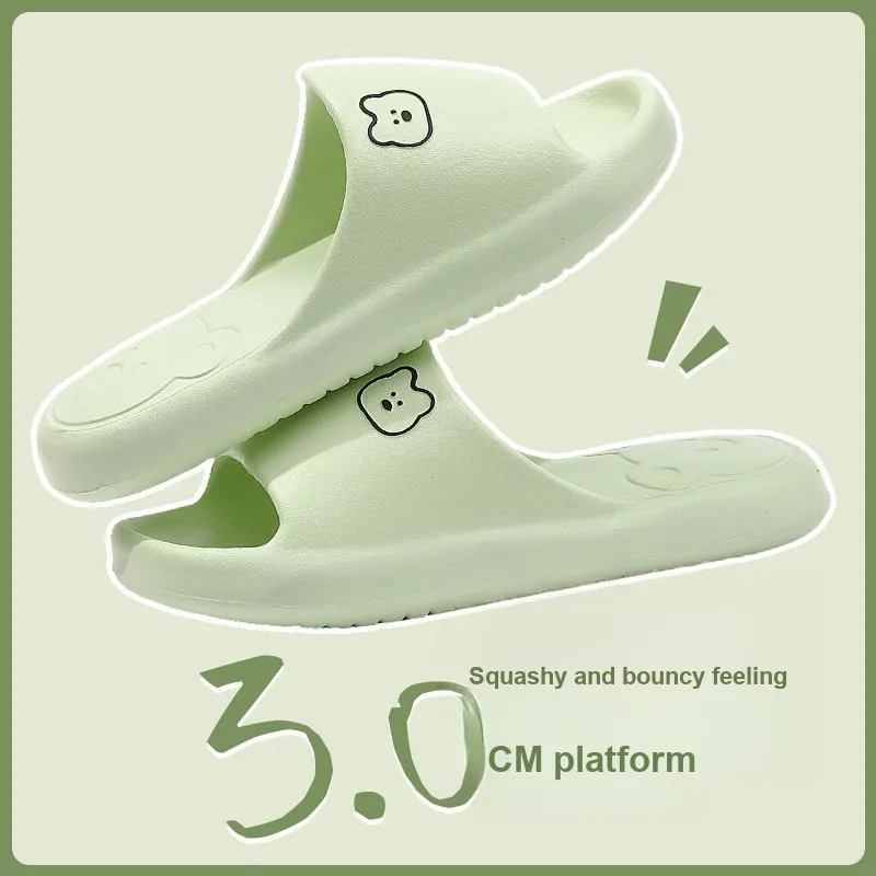 Foot Recreation Summer Bear Home Indoor Bathing Slip Resistant Couple Squashy And Bouncy Feeling Slippers, Unisex-17