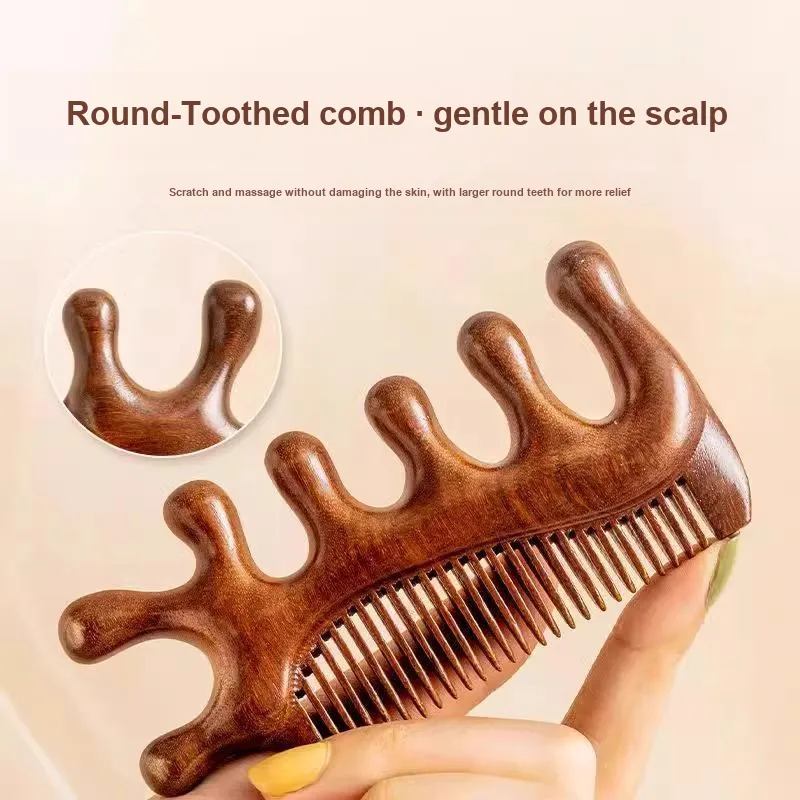 ZHENZI Sandalwood Multifunction Massage Comb Wide Toothed Face Therapy Facial Eyes Wooden Comb Natural-2