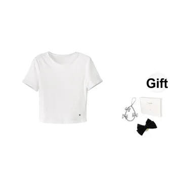 Fstudio Korean Style Petite Solid Color Crew Neck Short Sleeved Top Cropped T Shirt Women's