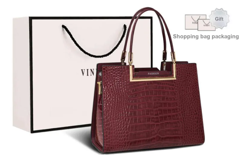 VINEY Cow Leather Crossbody Bag Shoulder Bag Mom Bag Large Size Women's Burgundy/Black-0