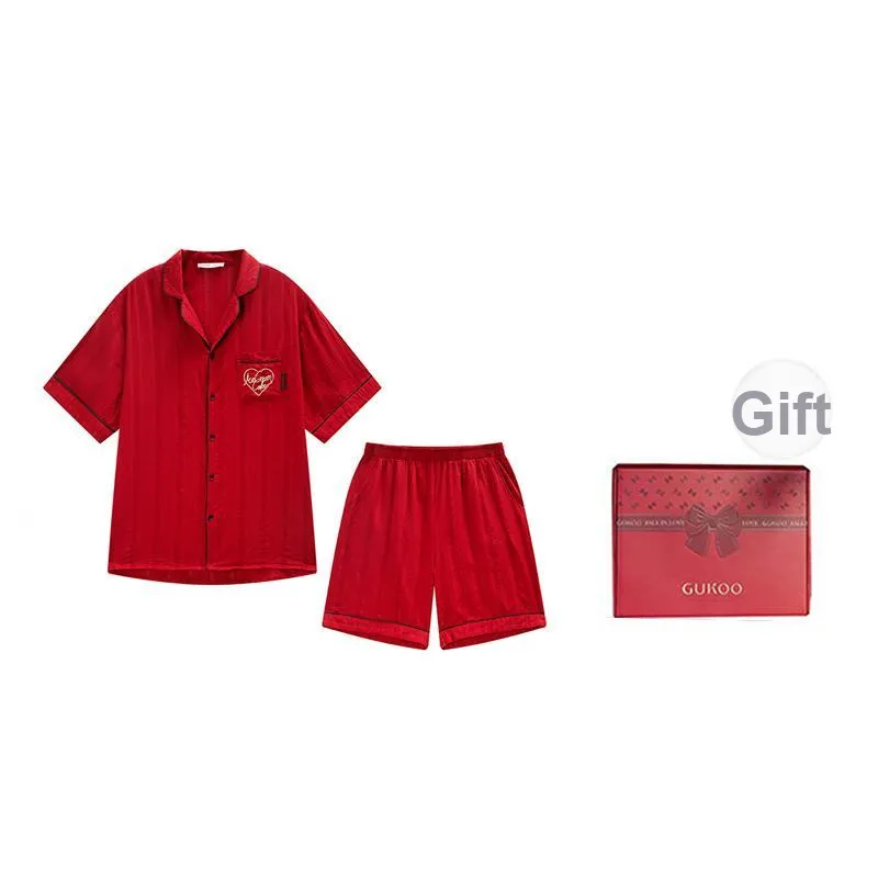 GUKOO Pajama Set Men's Gift Box Set Included Persimmon Red-0