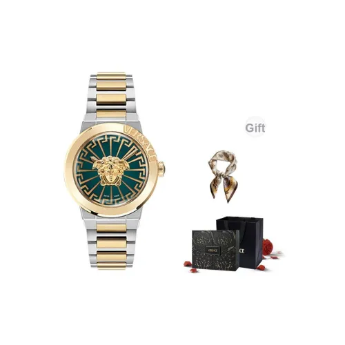 VERSACE Кварцевые часы механизм ремешок из нержавеющей стали 38 мм зеленый циферблат унисекс ограниченная серия удача коробка + шелковый шарф