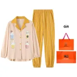 Light Jade Stripes Casual Long-Sleeved Loungewear