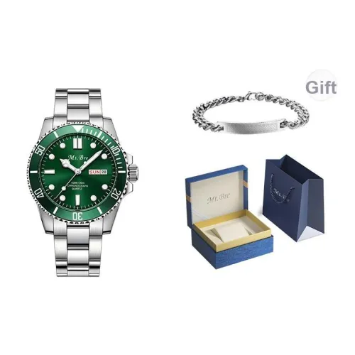 MT.BRE Diving Collection Кварцевый механизм ремешок из нержавеющей стали часы для мужчин зеленый циферблат