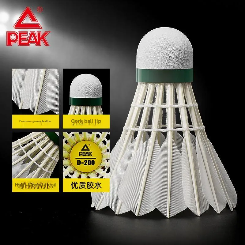 PEAK D200 Goose Feather Shuttlecock 12 Pack Goose Feather Advanced Competition Training Shuttlecocks-1