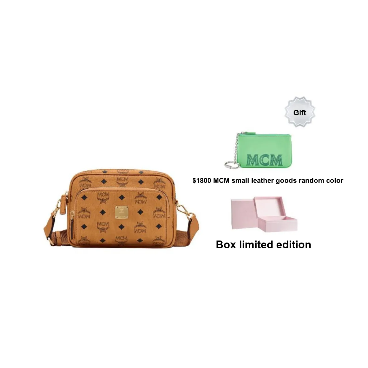 MCM Aren Small Canvas Crossbody Bag Cognac - POIZON