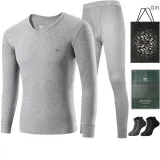 V-Neck Clothing Sets (Light Gray) 100% cotton Antibacterial/Includes 2-Pack Cotton Socks+Shopping Bag