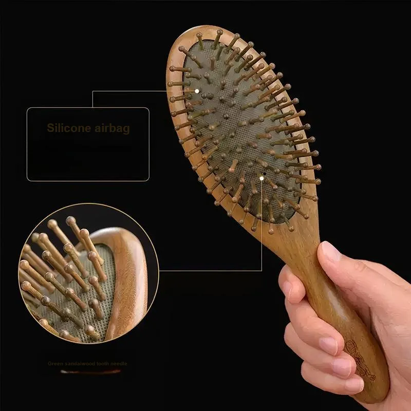 XIXIZI Green Sandalwood Wooden Round Ball Tooth Airbag Comb Head Scalp Meridian Massage For Enhanced Comfort-3