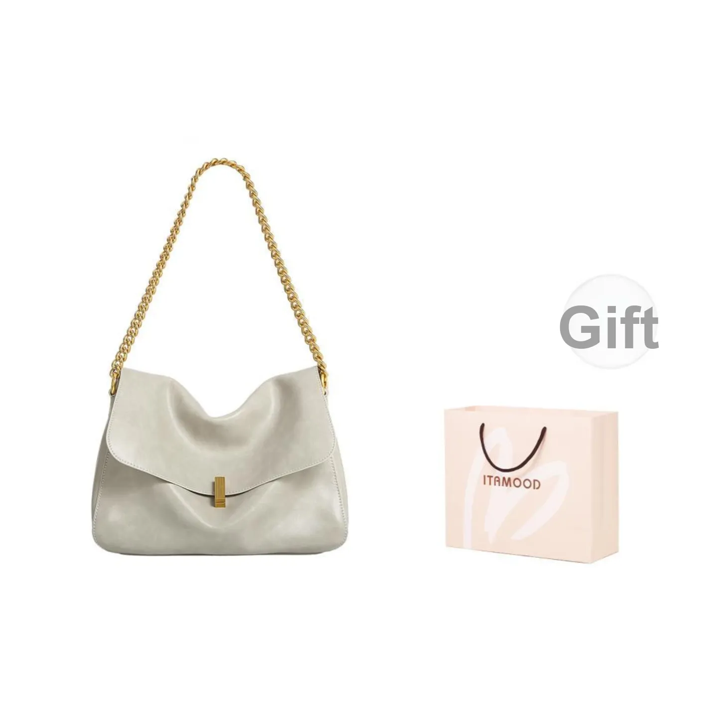 Miao Di Cow Leather Handbag, Shoulder Bag, Crossbody Bag Regular Women's Starlight White/Moonlight Silver