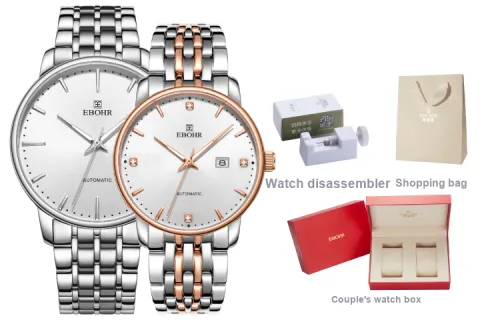 EBOHR Master Collection Automatic Mechanical Movement Stainless Steel Strap Chinese Watches Unisex White Dial