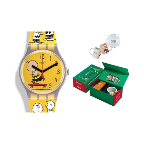 SWATCH Снупи Коллаборация Кварцевый механизм Унисекс Часы 41 мм Желтый Циферблат Часы Пластиковый Корпус Часы Силиконовый Ремешок