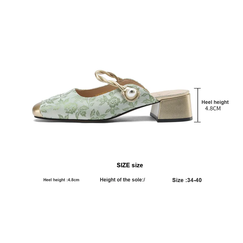 Safiya Closed Toe Slippers 4.8cm Women's Green-3