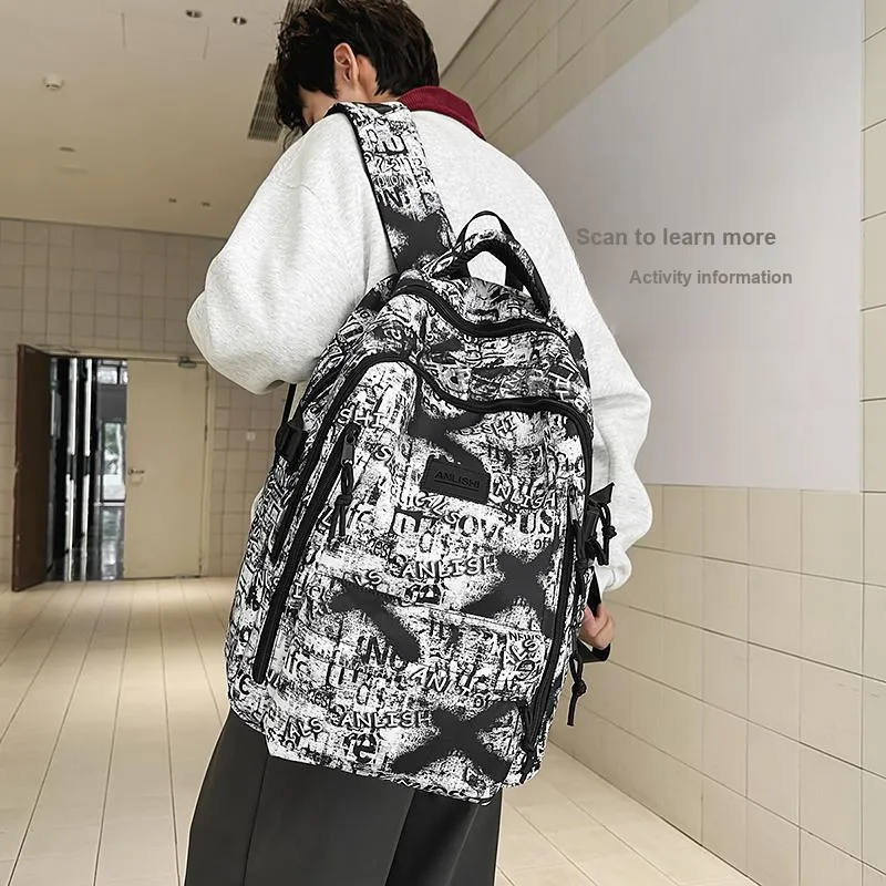 WICKBUEN Nylon Backpack Unisex Black/Brown/Blue-5