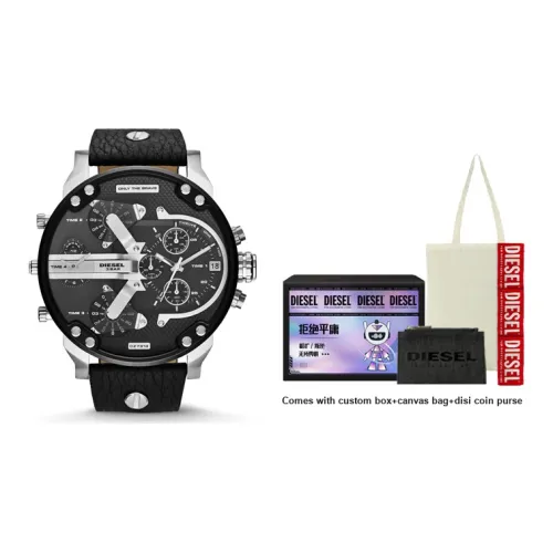 DIESEL MR. DADDY Наручные часы Кварцевый механизм Кожаный ремешок Черный циферблат Мужские часы