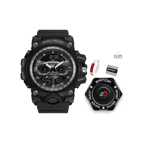 Sanda Электронный + Кварцевый механизм TPU Ремешок Часы Мужские Черный Циферблат