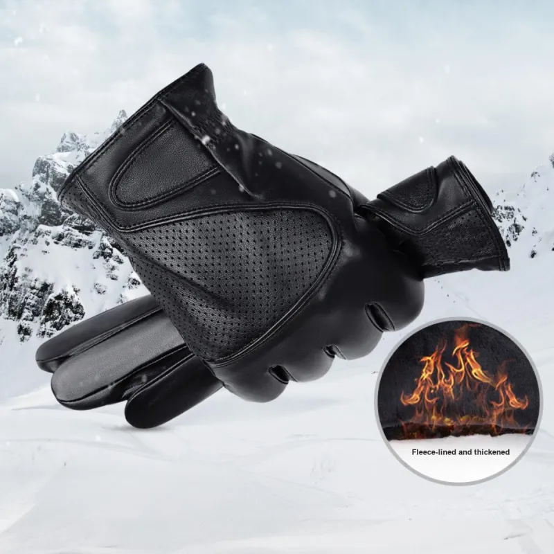 BISON DENIM Sheepskin Gloves Men's Black-1