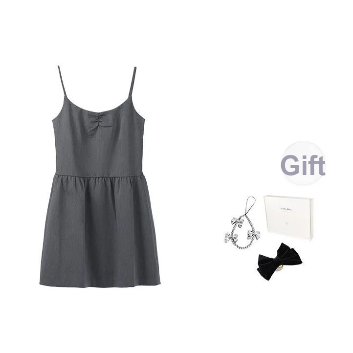 Fstudio Корейский стиль Маленький Минималистский стиль Естественная талия Похудение Slip Платье Женские