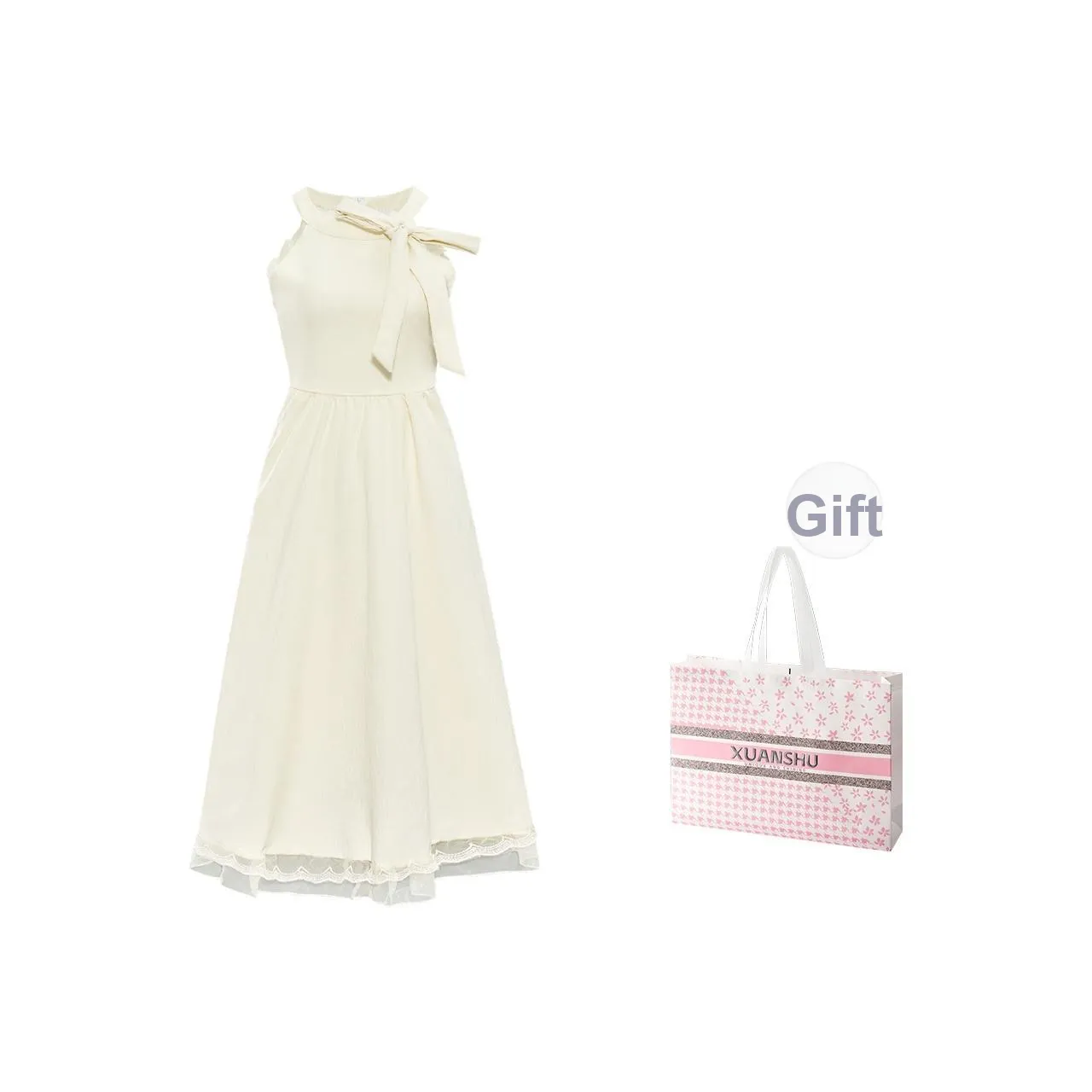 XUANSHU Без рукавов Платье Женское Абрикосовое