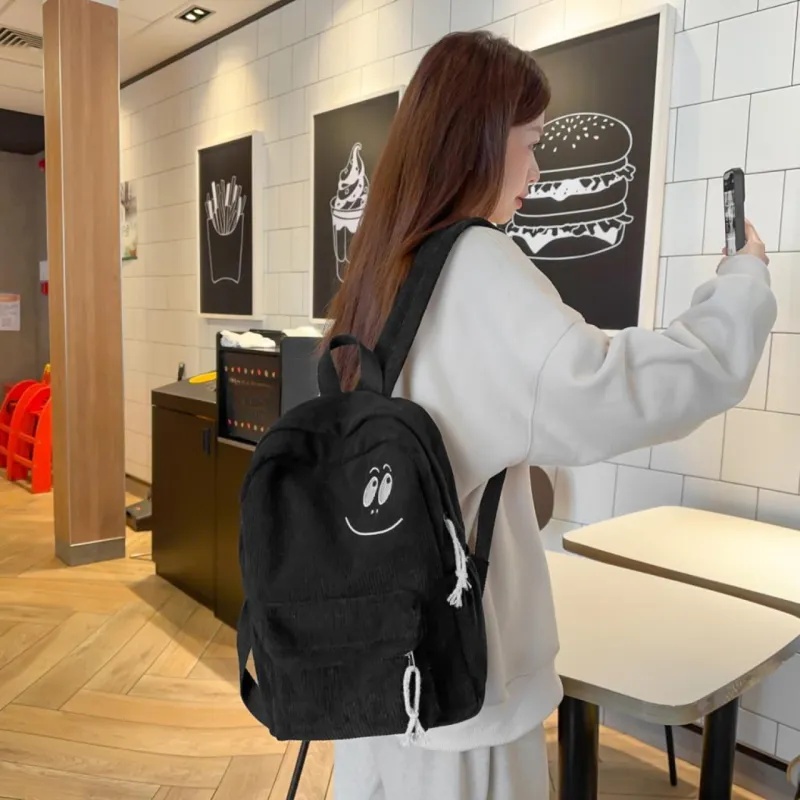 HCXK Corduroy Backpack Regular Unisex White Black/Dark Brown/Green-6