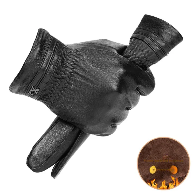 Shanghai Story Sheepskin Knit Gloves Men's Black Gift Box Set-3