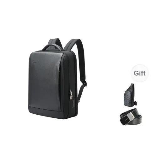 BOPAI Top Grain Cow Leather Laptop Backpack Regular Men's Black