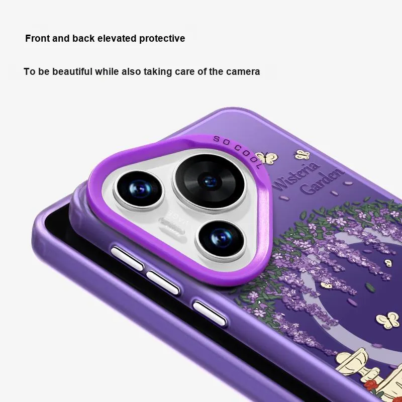 Marsfield Acrylic Material Soft Edge Magnetic Phone Case Purple Garden Myersphill Compatibility Huawei P70/60/50/40PRO-4
